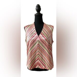 Talbots: Pastel Multicolor V-Neck Pure Silk Blouse